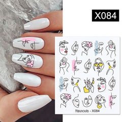 Harunouta Gold Black Tropical Plants Water Decals Stickers Leaves Flower Geometrics Slider For Nails Summer Nail Art Decoration