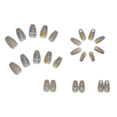 Gray Diamond Lovely Girl Nail Art Wearable Press On Fake Nails Tips 24pcs/box With Wearing Tools As Gift