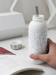 Korean Version of Kawaii Cartoon Thermos Mug Literary Female Students with Straws Cute Creative Portable Stainless Steel Mug