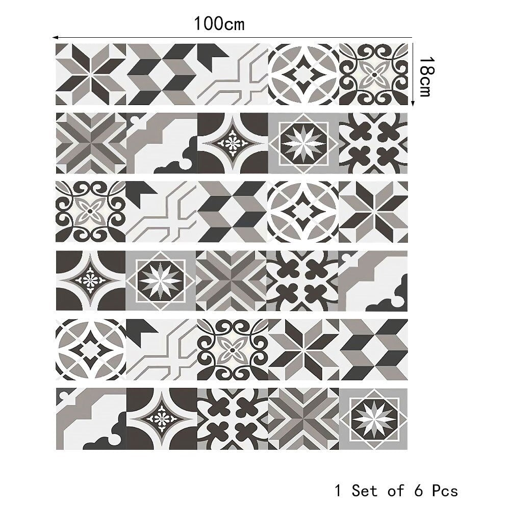 6Pcs/Set Gray Geometric Simple Stair Stickers Decorative PVC  Self-Adhesive Home Waterproof Wall Stickers Step Stickers 18x100CM