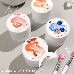 Yickyue Canned Lip Balm with A Lip Brush Fresh Fruit Lip Mask Lips Care Moisturizing Transparent Lipstick Hydrating Lip Gloss Base Gel