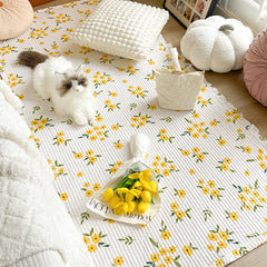YICKYUE  -  Ins Floral Carpet Cotton Home Living Room Sofa Foot Mat Exquisite Girl's Room Decor Rugs Bedroom Bedside Carpet Sofa Cover Towel