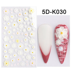 1PCS Christmas Nail Stickers White Snowflake New Year 5D Embossed Sliders Winter Manicure Art Gel Polish Decals LASTZ5D01-08