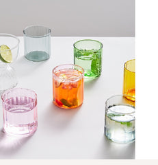 6 Colors Glass Cups Heat Resistant Glass Cup Brewing Mugs Stripe Glass Tea Office Juice Coffee Milk Mug Family Cups