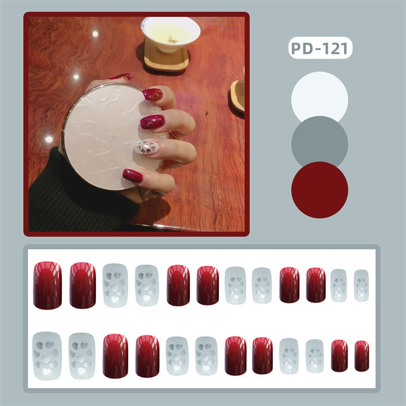 24Pcs Short False Nails Coffin Nude Pink Design Artificial Ballerina Fake Nails With Glue Full Cover Nail Tips Press On Nails
