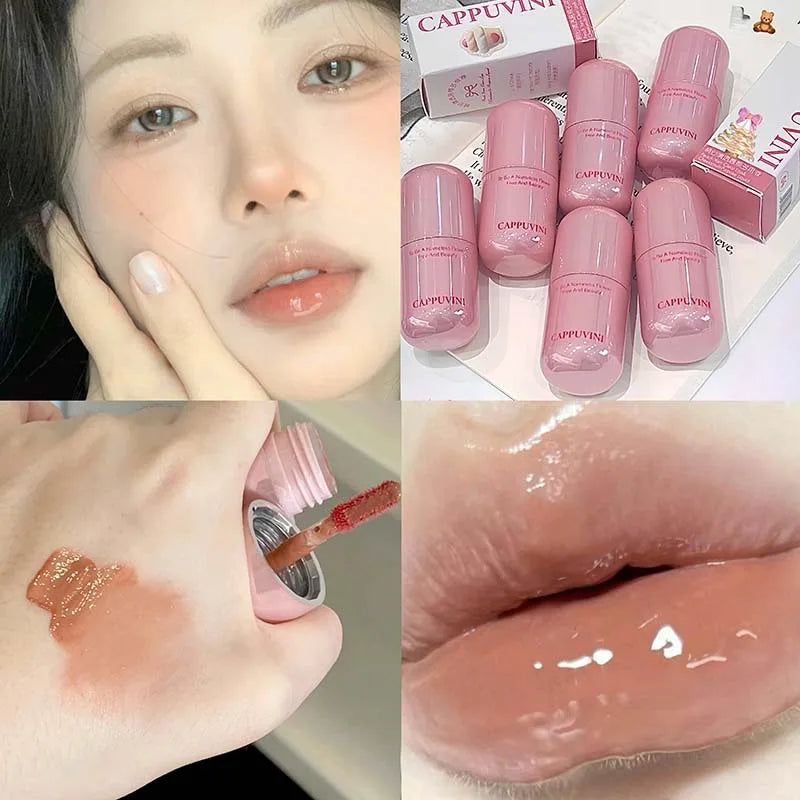 YICKYUE  -  Mirror Juice Red Lip Gloss Water Light Clear Lip Glaze Waterproof Non Stick Liquid Lipstick Grayish Purple Cheek Tint Makeup