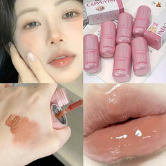 YICKYUE  -  Mirror Juice Red Lip Gloss Water Light Clear Lip Glaze Waterproof Non Stick Liquid Lipstick Grayish Purple Cheek Tint Makeup