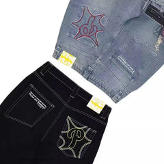 Hearujoy streetwear Hip Hop Embroidery Jeans Men American Vintage High waist  Baggy casual Denim Trousers High Street Trend Pant Britches