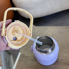 CuteThermo Bottles For Coffee Tea Girl Kid Insulated Stainless Steel Water Bottle Kawaii Straw Tumbler Travel Vacuum Flask 700ml