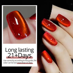 YICKYUE  -  15ml Winter Red Shine Cat Magnetic Gel Nail Polish Sparkling Red Glitter Semi Permanent Soak Off Top Shiny Whitening