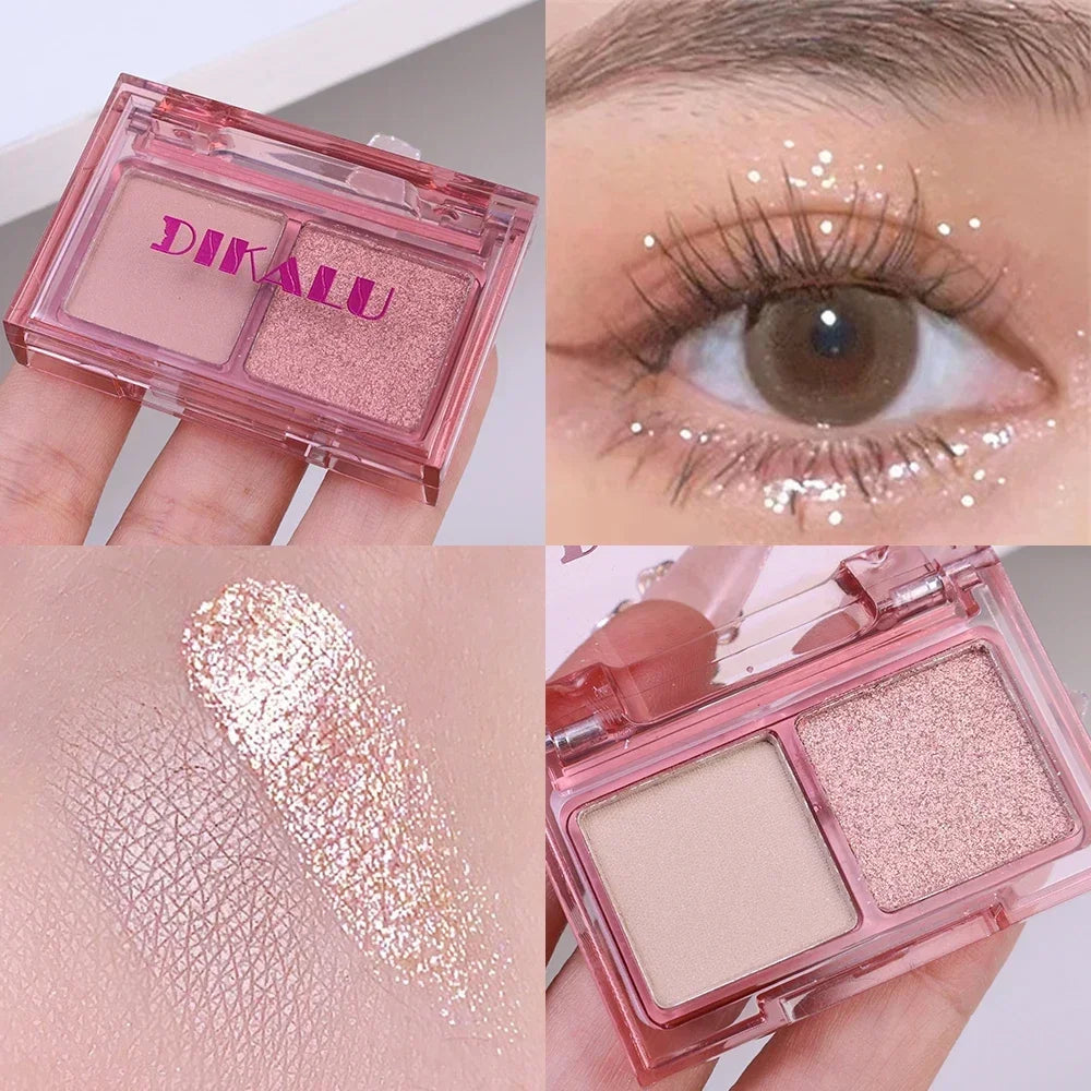 YICKYUE  -  Two-colors Eyeshadow Palette Rose Pink Black Color Pearl Matte Glitter Eyeshadow Lasting Shiny Earth Color Eye Shadow Eye Makeup