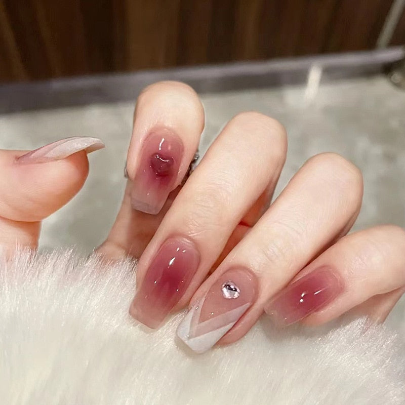24Pcs/Set Affectionate Rose Wearable Fake Nails Long T Glitter Wearing Reusable False Nails Ballerina Press on Nail Art Tips