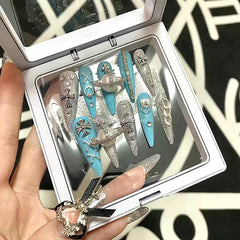 Handmade False Nail Tips Glittery Rhinestone Y2K Press On Nails Long Coffin Stiletto Reusable Fake Nail With Glue DIY Manicure