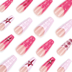 YICKYUE  -  24pcs French Five-pointed Star fake nails Wearing Long y2k press on nails Small Diamond Nail Art Finished nails 3D Ripple Decor