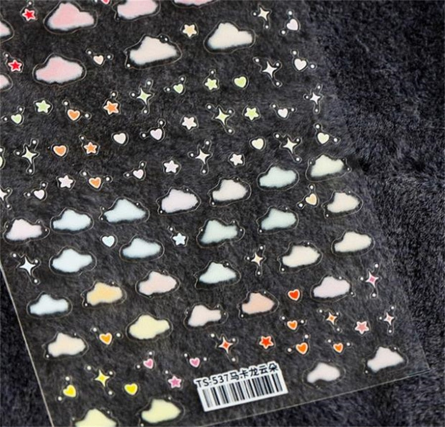 3D Engraved Nail Art Stickers Cloud Heart Self-adhesive Back Glue Ultra-thin Decal Nail Stickers DIY Salon Manicure Tool