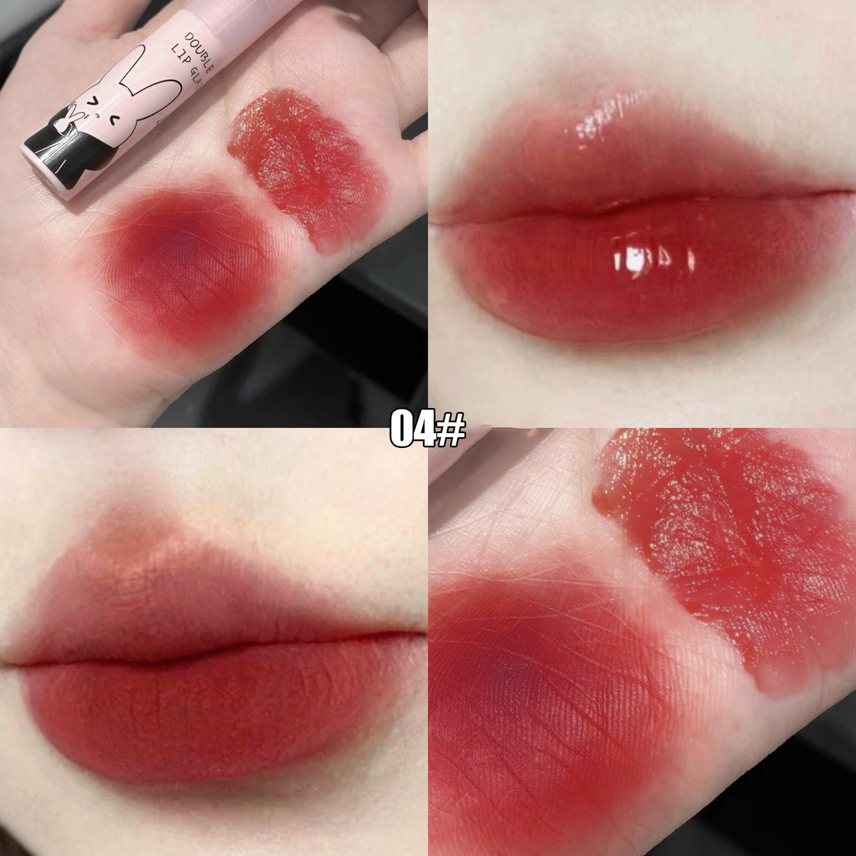 YICKYUE  -  1PC Double Head Mirror Water Liquid Lipstick Rose Red Moisturizing Bean Paste Pink Matte Lip Gloss Long Lasting Lip Glaze Makeup