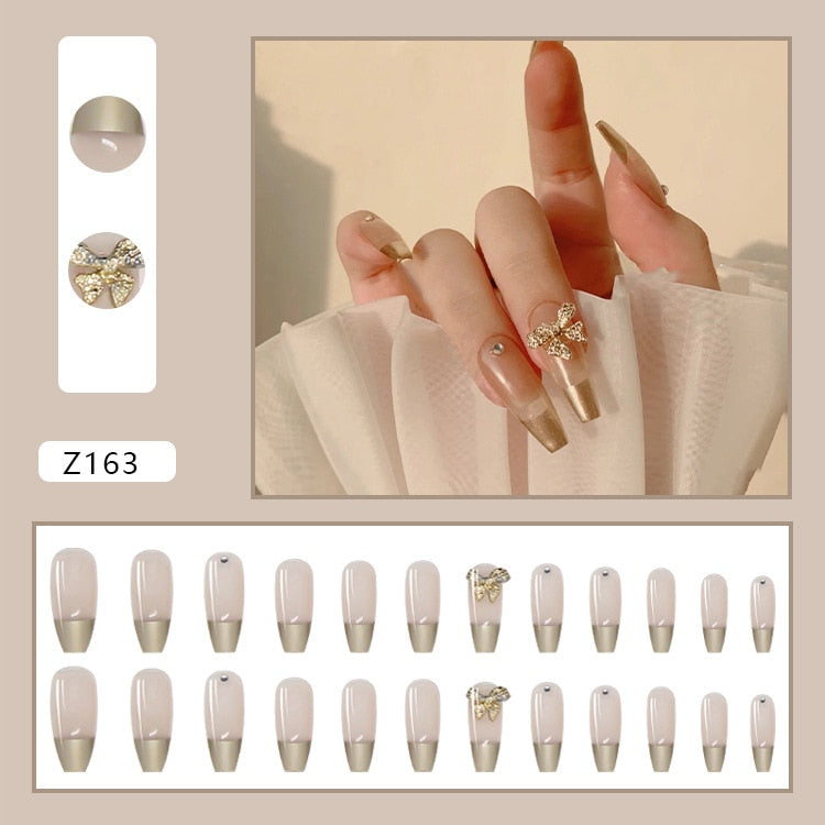 24pcs/box artifical nails fake Wearable nail tips Long Detachable press on nails Fake Nail Finished Nail Piece Sticker Ballet