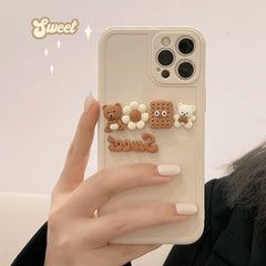 3D cute fashion bear flower biscuits sweet silicone phone case for iphone 13 12 11 pro max mini 7 8 plus x xr xsmax cartoon capa