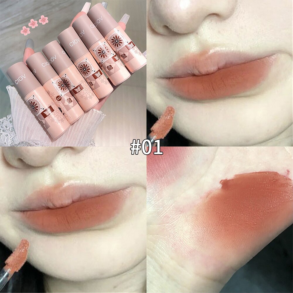 Yickyue Nued Pink Matte Lip Gloss Non-Stick Cup Soft Mist Lip Mud Waterproof Lasting Moisturizing Sexy Lipstick Lips Makeup Cosmetics