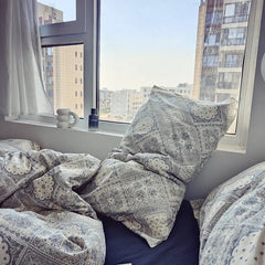 Yickyue NEW 100%Cotton Patterns Bedding Sheet Quilt Cover Pillow Cover Soft Comfortable Retro Simple Androgynous Style Dark Blue
