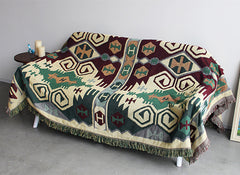 YICKYUE  -  Boho Green Pattern Flower Cotton Woven Thread Throw Blankets Bed Cover Carpet Camping Travel Beach Sofa Leisure Cover