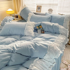 Yickyue Princess Style Bedding Set Kawaii Bed Set Queen Size Duvet Cover Bed Sheet with Pillowcase Bedding Sets Full Size Comforter Sets