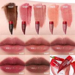 Yickyue Creative Pepper Shape Lip Gloss Lipstick Moisturizes Plumps Lips Ginger Root Oil Long Lasting Sexy Red Lip Makeup Tint Lipgloss