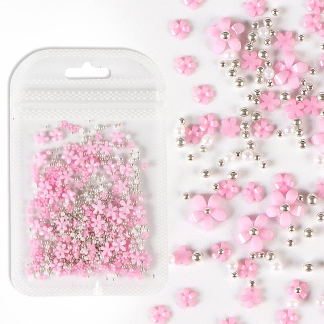 5g Acrylic Flower Nail Art Decoration Mixed Size White Rhinestones Silver Gem Manicure Tool Accessories For DIY Nail Design