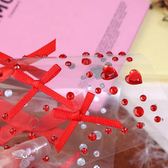 YICKYUE  -  Rhinestones Red Pink Bow Tattoo Sticker DIY Self Adhesive Face Stickers Pearl Gems Temporary Tattoo Sticker Party Festival Decal
