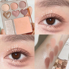 YICKYUE  -  8-Color Pink Orange Eyeshadow Palette Facial Blusher Highlighter Brightening Lasting Heart-shaped Eye Shadow Makeup Cosmetics