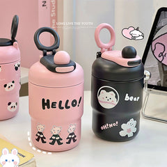 YICKYUE  -  Kawaii Cat Bear Thermos Bottle For Kids Girl Coffee Thermal Cup For Hot Cold Drinks Water Tea Milk Stainless Steel Portable Cup