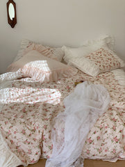 Romantic Vintage Floral Cotton Four-Piece Set Princess Pure Cotton Quilt Cover French Bedding