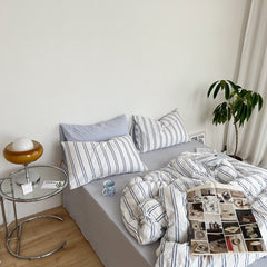 YICKYUE  -Cotton Fabric Striped Four-piece Set