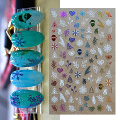 3D Nail Stickers Decals Snowflakes Christmas Xmas Transfer Stickers Nail Art Self-Adhesive Decals Cartoon Decoration DIY