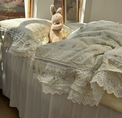 YICKYUE  -  Romantic sweet floral rabbit bedding set,twin full queen fairyfair lace cotton home textile bedspread pillow case duvet cover