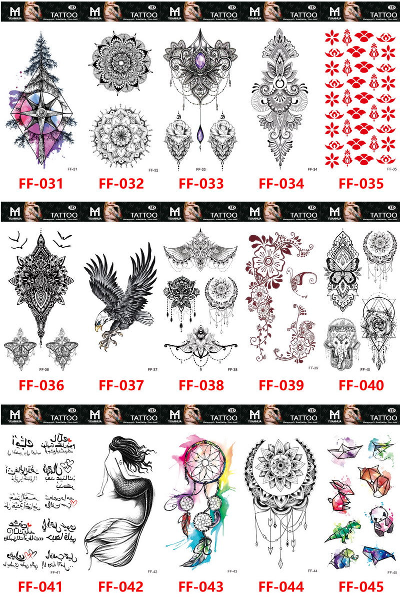 YICKYUE  -  15Pcs/Set Black Rose Waterproof Fake Tattoos Women Girls Arm Waist Flower Transfer Decals Body Art Temporary Tattoos Sticker