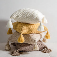 J Soft Knit Cuhion Cover 45x45cm Solid Pillow Cove Pink Grey Cream Tassels Home decoration Pillow Case Square For sofa Bed