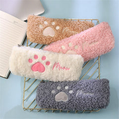 Kawaii Cat Claw Plush Pencil Case Pencil Eraser Ruler Stationery Storage Box Cute Makeup Brush Storage Bag School Supplies