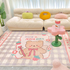 Yickyue Cute Girly Bedroom Carpet Large Area Teddy Bear Rabbit Plaid Living Room Rug Cartoon Children's Play Mat Decor Home милый ковер