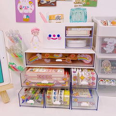 Kawaii Transparent Drawer Storage Box Organizer Desktop Plastic Large Capacity Cosmetic Storage Box Drawer Makeup Organizer Cute