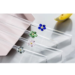 MDZF SWEETHOME 4pc Glass Flower Straw With Cleaning Brush Reuse Mason Cup Cocktail Straw Tea Curved Straw Bar Accessories