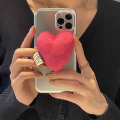 Ins Luxury 3D Flower Holder Case For iPhone 11 12 13 Pro Max X XS XR 7 8 Plus Down Jacket Stand Silver Plating MetalJacket Cover