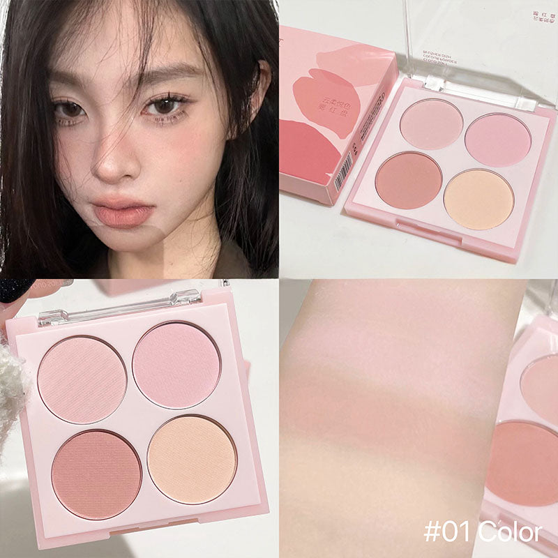 YICKYUE  -  4 Colors Blush Shadow Palette Peach Mineral Face Blusher Rouge Cream Contour Eyeshadow Cheek Tint Pigment Korean Cosmetics