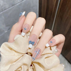 24PCS Medium Coffin Press On Nails Heart Bow Decor Full Coverage Artificial Nails Press On Nails Free Shipping