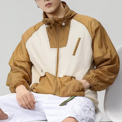 Hearujoy Spring Summer Sunscreen Clothing Thin And Light Hooded Jacket Men Patchwork Ice Silk Coat Outdoor Fishing Mountain Travel Top