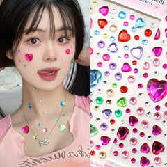 Yickyue 1PCS DIY Love Heart Disposable Rhinestones Tattoo Stickers Colorful Crystal Diamond Stickers Party Eyes Face Makeup Decoration