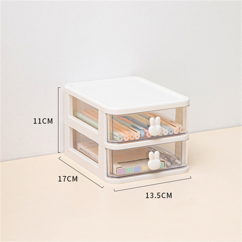 2/3/4/5 layers Cartoon Desktop Storage Box Transparent Desktop Stationery Storage Box Desk Rabbit Jewelry Cosmetic Storage Boxes