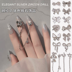 nail metal zircon luxury nail rhinestones Diamond nail art decorations Jewelry Chain Bowknot Pearl Zircon Butterfly Pendant1pc