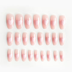 24pcs Pink Color False Nails with Peach Heart Pattern Wearable Finished Nail Tablet  Beautiful False Nail Removable Manicure