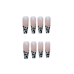 24pcs Leopard Printed Nails Patch Glue Type Long Paragraph Removable Fashion Manicure False Nails Patch TY